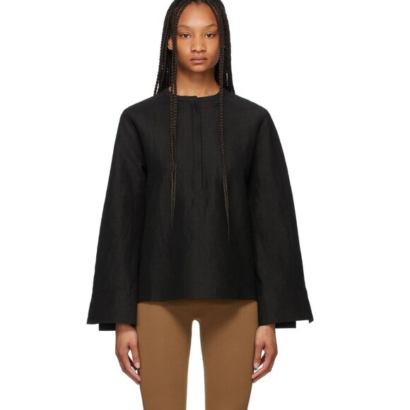 Toteme Black Linen Half Button Shirt - Picture 1 of 12